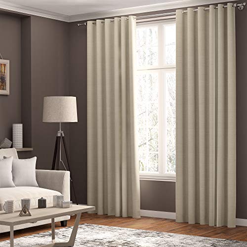 Curtains Faux Linen, Thermal Insulated, 3 Pass 100 % Blackout Eyelet Curtains, (2 Panels) Window Curtains/Panels/Drapes