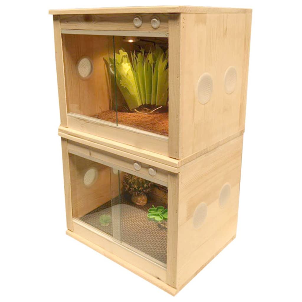 Terrarium dla gadów, drewniane siedlisko gadów, pudełko lęgowe Zbiornik do terrarium, klatka dla płazów Jaszczurka Żółw Wąż Kryjówka Szklane pudełko (brązowy 50x30x30cm)