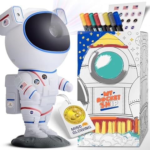 Color My Astronaut Galaxy Projector - DIY Spaceman Night Light with Acrylic Markers Kit & Space Stickers - Paint Your Own Lamp - Arts and Craft for Kids Ages 4-8 - Unique Gift for 5-10 Year Old Boys Cover