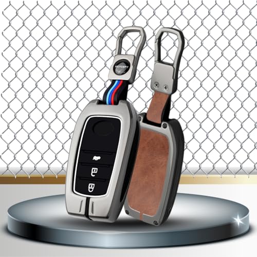 Image of KEYCEPT Metal Key Cover for 3 Button Toyota Innova Hycross | Fortuner | Hilux | Innova Crysta | Fortuner Legender | Land Cruiser | Suzuki Invicto Smart Key (Dual Black & Tan)