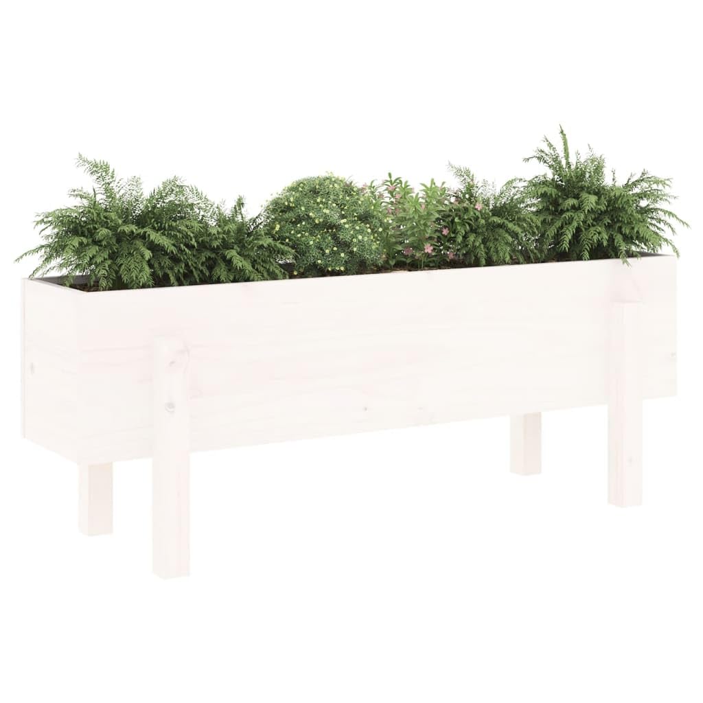 Jardinera blanca maciza de pino 101 x 30 x 38 cm para jardín, balcón, terraza con almacenamiento de agua, resistente a las heladas y decorativo para hierbas, flores, habitaciones