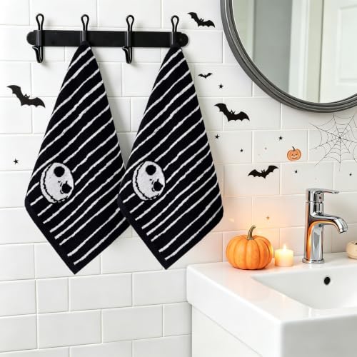 Halloween Striped Skull Hand Towels 2 Pack, Reversible Cotton Décor - image 6