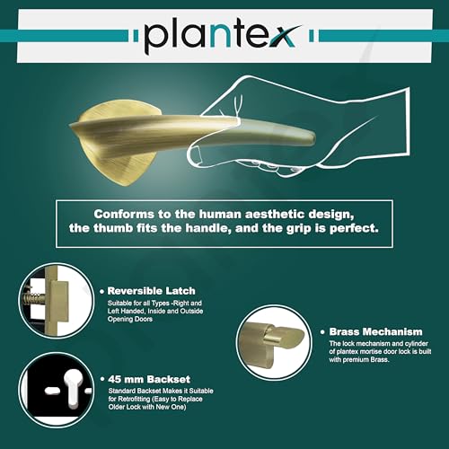 Image of Plantex Fully Brass Door Lock with 3 Years of Warranty /Main Door Lock for Home /Mortise Lock for Door - Main Door Lock Set (Sumer-3059, Brass Antique)