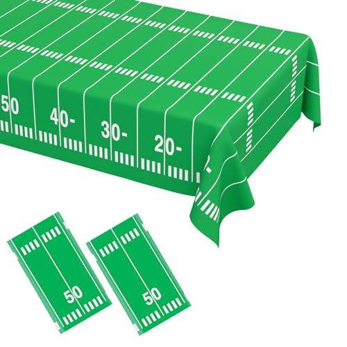 Image of WNINK 2 Pack Football Tablecloths, Football Themed Disposable Plastic Table Cover for Birthday, Sports Party Games Decorations 54 X 108 Inch