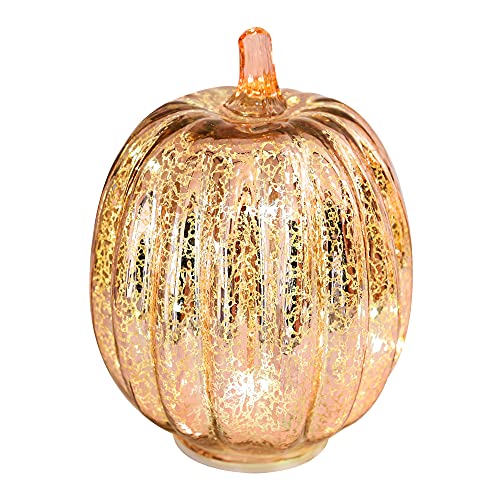 Image of Romingo Mercury Glass Pumpkin Light with Timer for Halloween Pumpkin Decorations Fall and Thanksgiving Decor, Rose Gold, 7.5 inches