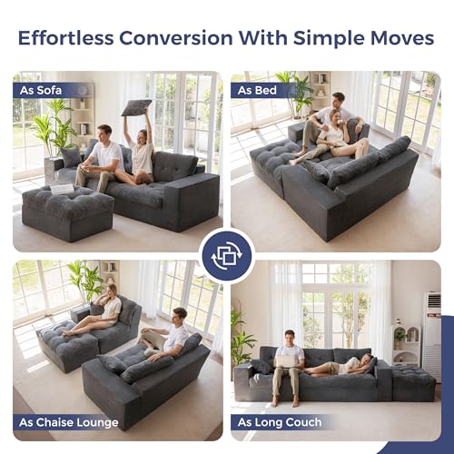 Image of MAXYOYO 104 inch L Shaped Modular Sectional Sofa with Ottoman, Cloud Boneless Couch with Layered Cushion, Upholstered Sofa in a Box, Flexible Module Combination for Living Room, No Assembly, Dark Grey