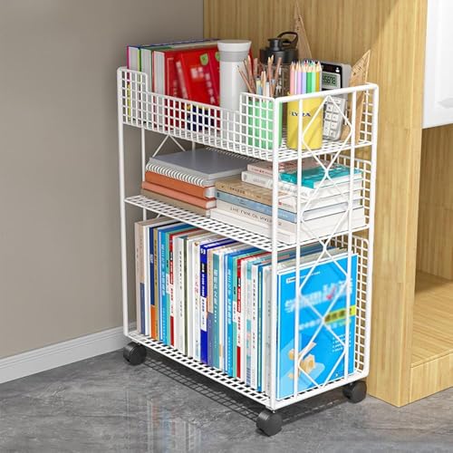 Carrito de libros móvil con ruedas bloqueables, organizador de archivos rodantes para oficina, hogar, almacenamiento de documentos y organización