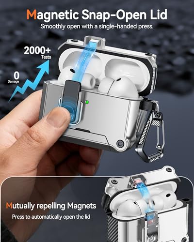 Image of for AirPods Pro 3 Case 2025, Compatible with MagSafe - Designed with Safety Lock, Magnetic Snap-Open Lid and Phone Stand, Includes a Cleaner & Keychain - Rugged Tough Hard Shell