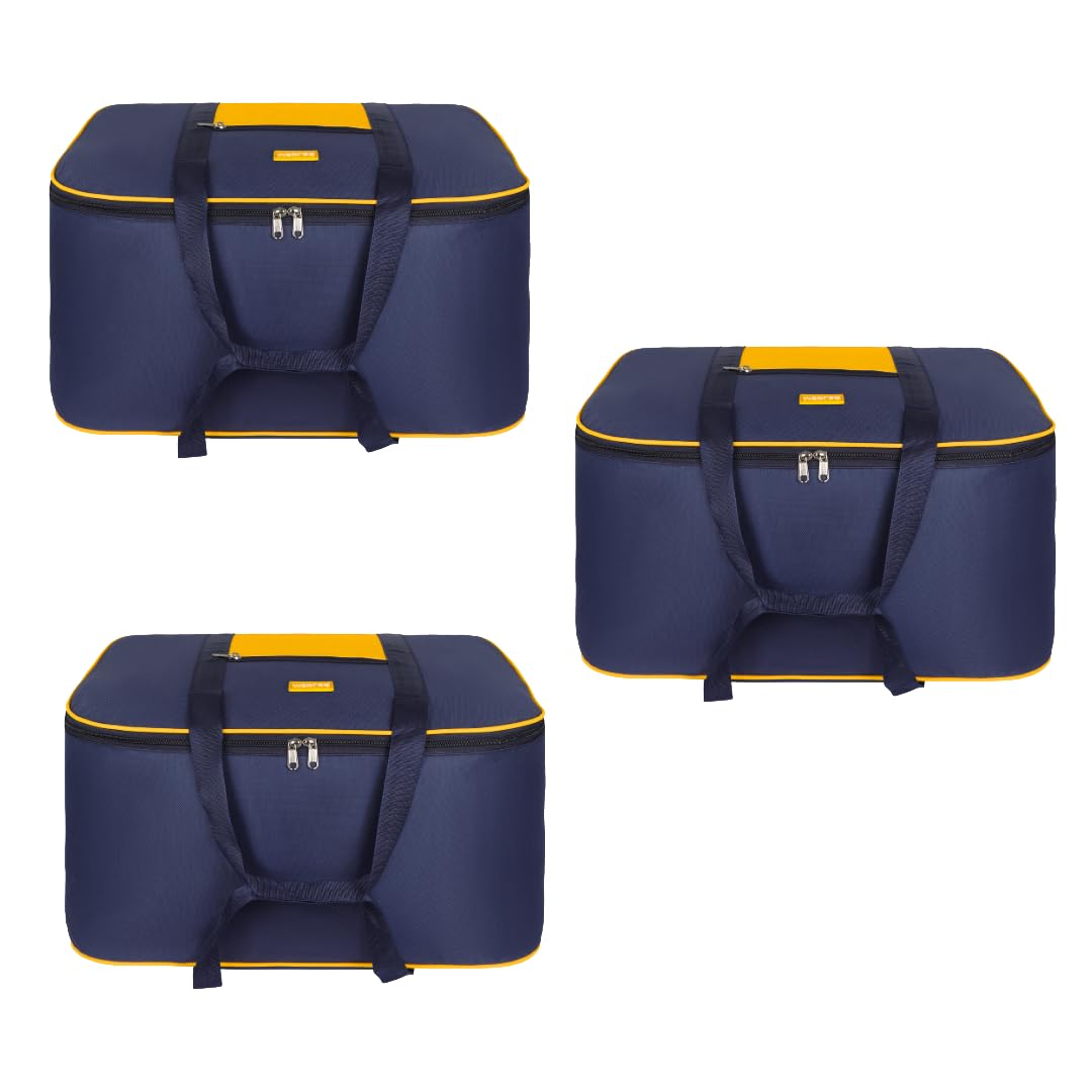 M MEDLER STG-2K 85 Liters Large Underbed Storage Bag Moisture Proof Cloth Organiser with Zippered Closure and Handle (Blue - yellow), (58x48x30cm) Rectangular- PACK OF 3