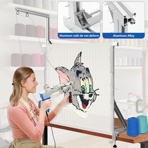 Rug Tufting Gun Starter Kit with Aluminum Frame & Carpet Trimmer, Carpet Making Kit with Tufting Frame Tufting Supplies with Primary Tufting Cloth, Rug Gun Machine Starter Kit with Rug Shaver