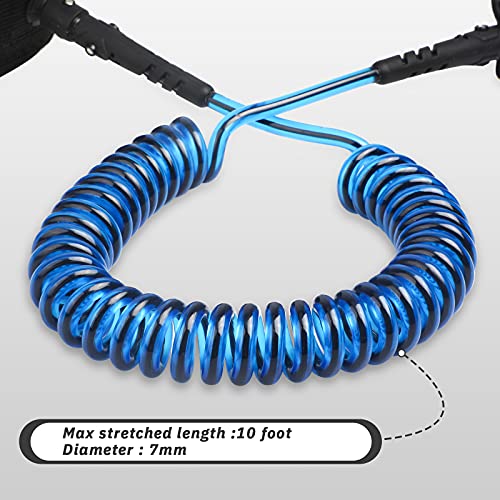 Tagvo Sup Leash Coiled 10' Super Strong 7Mm Cord With Waterproof Waist Pouch, Comfortable Padded Neoprene Ankle Cuff Stand Up Paddle Board Leash With Double Swivels Anti-Rust, Flexible Surfboard Leash #TOP3