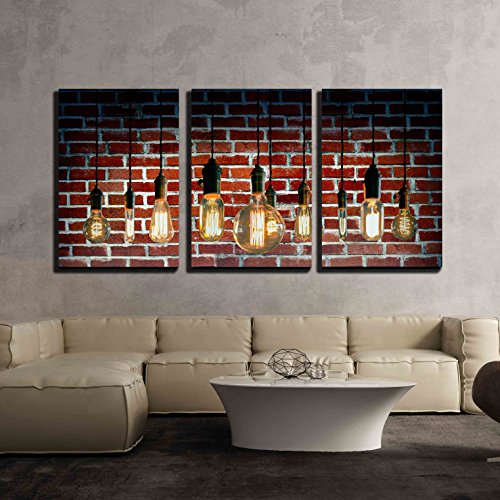 wall26 3 Piece Canvas Wall Art - Decorative Antique Edison Style Filament Light Bulbs - Modern Home Art Stretched and Framed Ready to Hang - 24"x36"x3 Panels