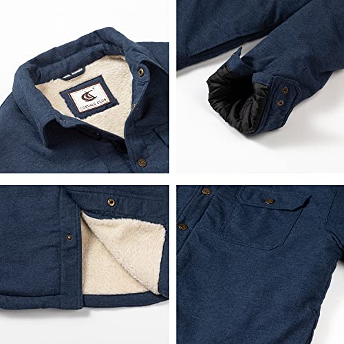 Image of COEVALS CLUB Men's Flannel Fleece Sherpa Quilted Lined Plaid Snap Work Shirt Jacket /Hooded