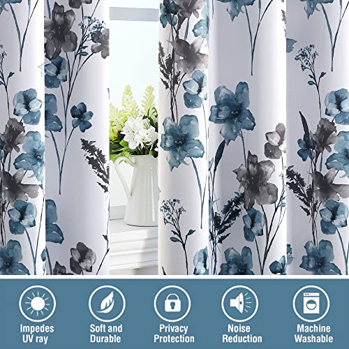 H.VERSAILTEX 100% Blackout Curtains 108 inch Length 2 Panels Set Cattleya Floral Printed Drapes Leah Floral Thermal Curtains for Bedroom with Black Liner Sound Proof Curtains, Grey and Blue by H.VERSAILTEX - Used condition - Image 7