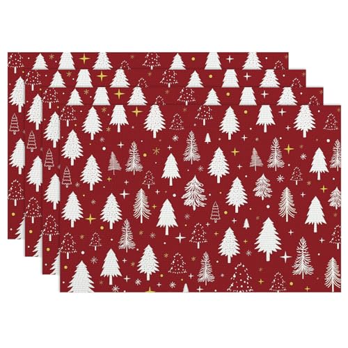 Rot Kiefern Weihnachten Tischsets 4er Set, Abwaschbar Weihnachtsbaum...