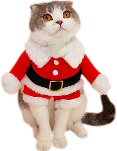 Bolbove Pet Christmas Santa Claus Suit Costume for Small Dogs Cats Jumpsuit Winter Coat Warm Clothes (Red, X-Small)