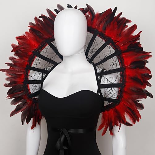 L'VOW Women's Lace Victorian Collar Stand Up Feather Collar Gothic Queen Collar Halloween Vampire Costume4