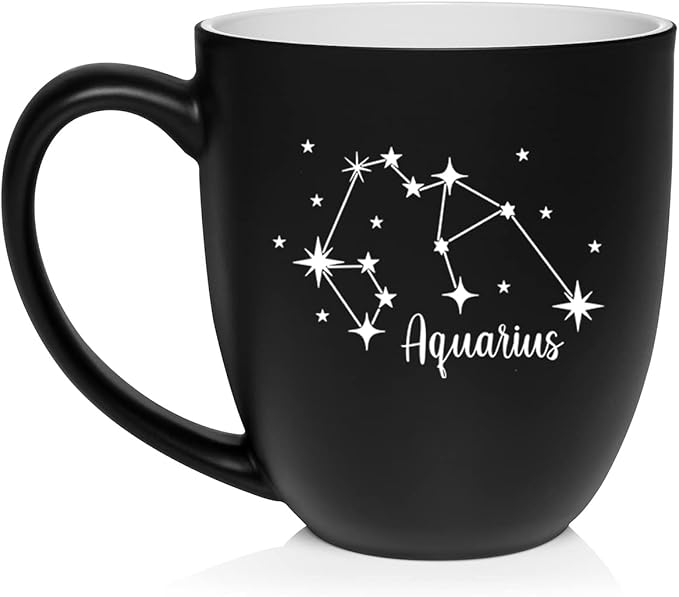 Daylor Star Zodiac Horoscope Constellation Ceramic Coffee Mug Tea Cup Gift (16oz Matte Black (Aquarius)