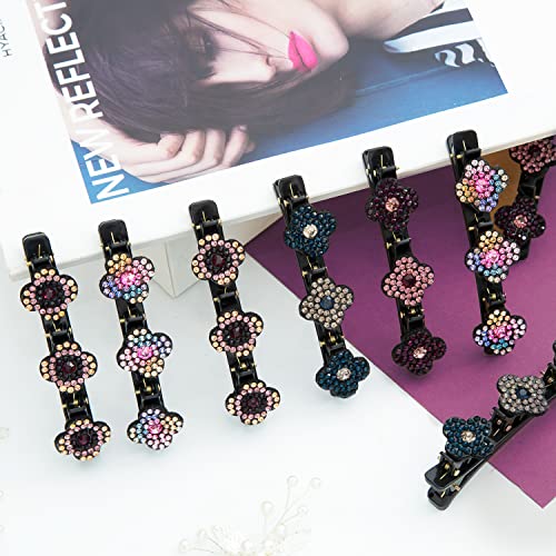 8 Pcs Sparkling Crystal Stone Braided Hair Clips, Rhinestones Hair Barrettes With 3 Clips Hair Accessories, Triple Hair Clips Braided Hair Clips For Women And Girls #TOP6