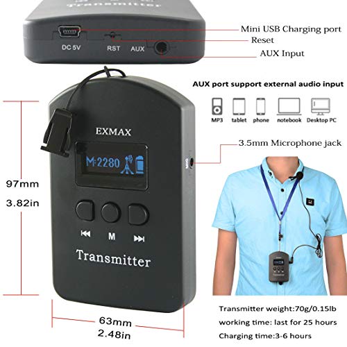 Sistema Inalámbrico de Guía Turística EXMAX EXD-6824 con Transmisión de Audio, 2 Transmisores y 20 Receptores en Estuche Negro miniatura 4