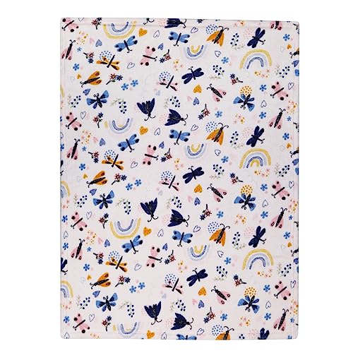 Image of EVERYDAY KIDS Large Ultra Soft Fleece Baby Blanket for Girls; FleeceToddler Girl Blanket Measures 30 x 40 inch; Trendy Pink, Blue and Gold Butterflies and Rainbows