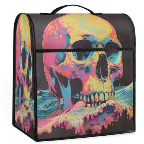Coffee Maker Cover Colorful Skull Kitchen Appliance Covers Small Appliance Covers Blender Cover Juicer Cover Dust Covers for Kitchen Appliances with Top Handle and Pockets,Washable,B597