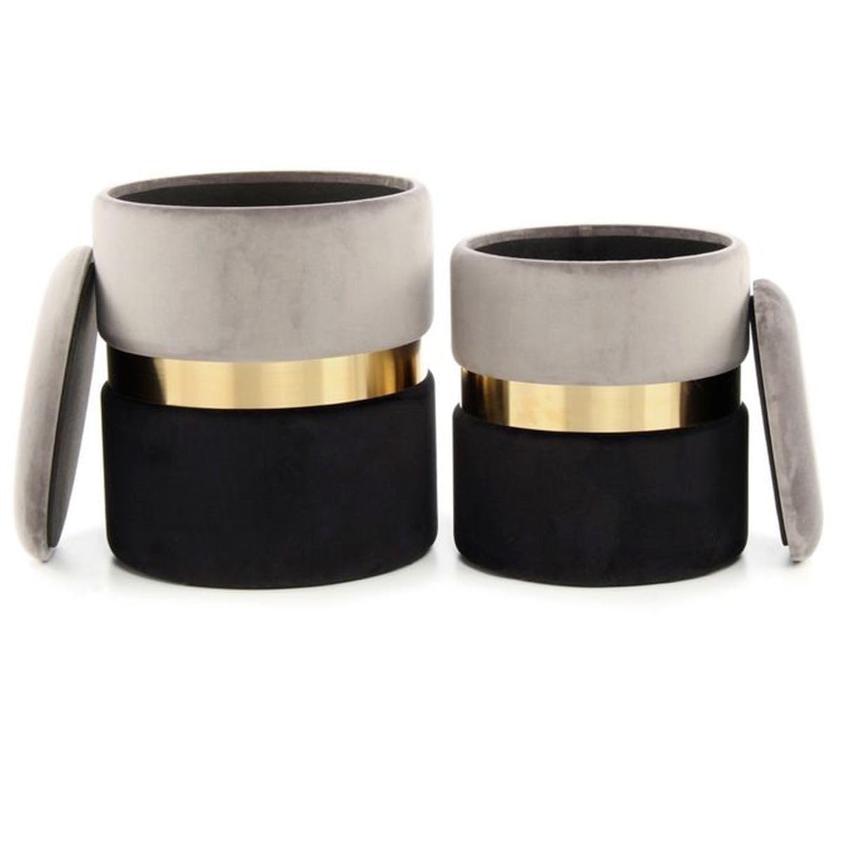 Paris Prix Lot de 2 Poufs Ronds Velours Zora Gris & Noir