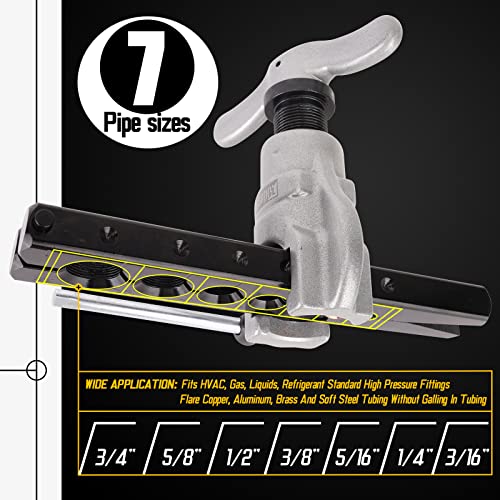 Koopool Eccentric Flaring Tool Kit 7 Dies Flare Bar, Sizes (3/16-3/4 Inches) 45 Degree Angle Eccentric Cone Type Flare Tool Set For Brake Line Hvac System Refrigeration Copper Soft Metal #TOP1