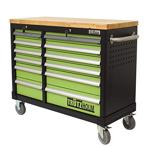 TRUTZHOLM® Werkstattwagen Deluxe 2 x 6 Schubladen leer | hochwertige Massivholz Arbeitsfläche | Werkzeugwagen | Werkbank – Bild 4