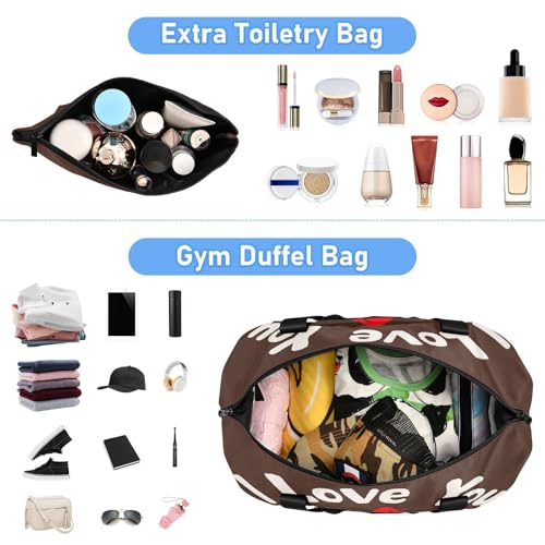 I Love Your Valentine Cartoon Dwarf Travel Duffel Bags Weekender Bag with Toiletry Bag for Trekking Foldable4