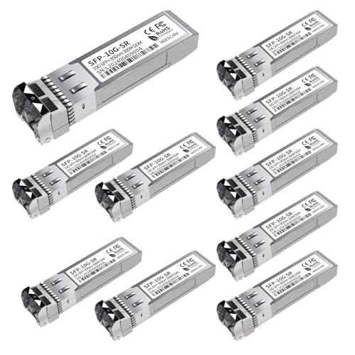 10Pack 10G SFP+ LC Module 10GBase-SR Multi-Mode Ethernet Transceiver 850nm MMF up to 400m Compatible with Cisco Meraki Ubiquiti Mikrotik Netgear HPE TP-Link Aruba and More
