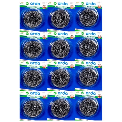 Image of Arda Steel Scrubber Combo Set consists of stainless steel wool wire scrubbers: hard on dried stains but soft on the hands(Pack of 12).