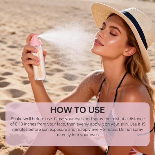Emgmcp Sheer Setting Mist Sunscreen SPF 50, Broad Spectrum Shimmering Body Oil Mist for Face & Body, Hydrating Makeup-Friendly, Reef-Safe, Non-Greasy & Weightless Fast Drying for Dewy Finish (2pc)