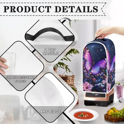 Image of Purple Butterfly Blender Cover | Washable Smudge-Proof Appliance Protector with Handle | Waterproof Dust Cover for KitchenAid /Ninja, Countertop Decor & Holiday Gift Essentials