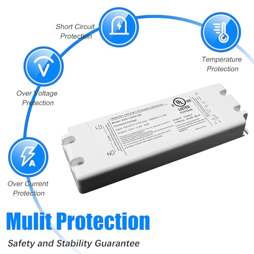 12V 30W Dimmable LED Driver, Power Supply for ELV, TRIAC Dimmer, AC to DC Transformer for LED Lighting, UL Listed, Class 2 — view 4