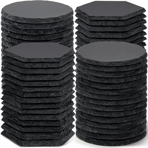60 PCS slate coasters set (4 inch, hex and round) for engraving