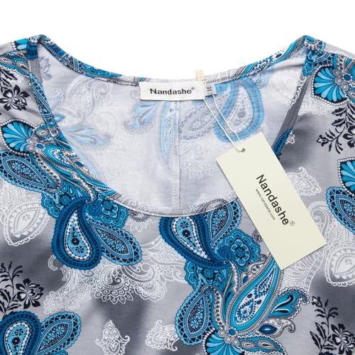 Image of Nandashe Womens 3 /4 Sleeves Floral Tunic Shirts Summer Casual Dressy Blouse Tops