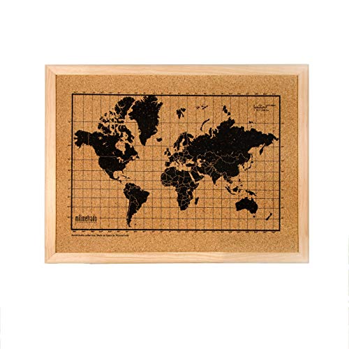 Milimetrado - Mapa del mundo de corcho negro - Mapamundi de corcho para la pared