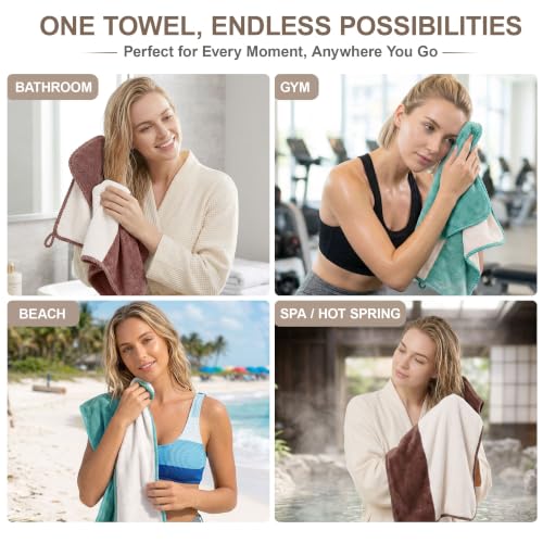 Image of Story@Home 500 GSM Microfiber Hand Towel Set of 4 | Super Soft Color Blocked Face Towel | 60 x 40 cm | Dusty Rose & Mint Green | Sensitive Skin Friendly Face Towels for Gym, Travel, Sports, Bathroom