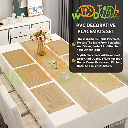 Image of Placemats with Table Runner Sets - Washable Kitchen Tablemat - Table Mats for Dining Table - Non-Slip Placemat - Table Runner (2-Piece Placemat, 1-Piece Runner, Gold)