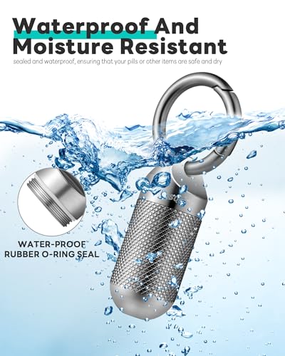 Image of TISUR Titanium Keychain Pill Holder Small Metal Pill Case | Portable Waterproof Pill Container,Travel Pill Bottle Box for Purse