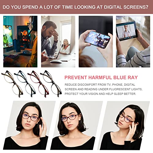 Eyeurl 4 Pairs Reading Glasses For Women Men Anti Blue Light Blocking Computer Readers Glasses With Pouches,1.5 #TOP6