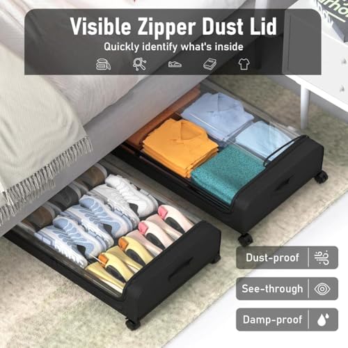 Image of Underbed storage box with wheels and lid Metal Frame Non-Woven Fabric use for home bedroom Rolling Organizer for Clothes Shoes Toys Blankets Space Saving Solution (PACK OF 1)