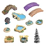 VCRANONR 12 Stück Miniatur Feengarten Mini Zen Garten Zubehör Miniaturteich Fee Garten Miniatur Teich Brücke Miniaturfeengarten Wasserbrunnen Künstliche Miniatur Wunschbrunnen für Kunstdekoration