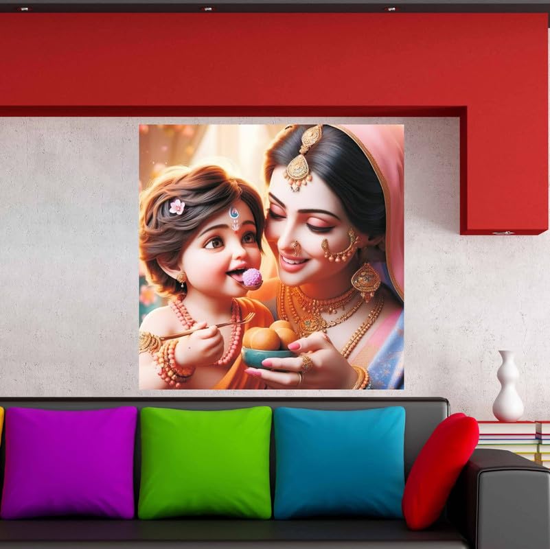 Image of British Terminal Cute little Bal Gopal Baby God Krishna| Kanha Ji | Laddu Lord Makhan Chor Painting Religious Poster for Pregnant Women for wall (matt thin vinyl,sticker,multicolor,unframed)| bj402