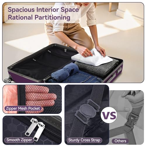 Image of Hoteel Luggage Sets 3 Piece, 4-Yr Warranty Durable Suitcase Dual-Spinner Wheel TSA Lock, Lightweight Travel Hardshell ABS Carry on Luggage for Men&Women, Royal Purple(20in /DB /TB)