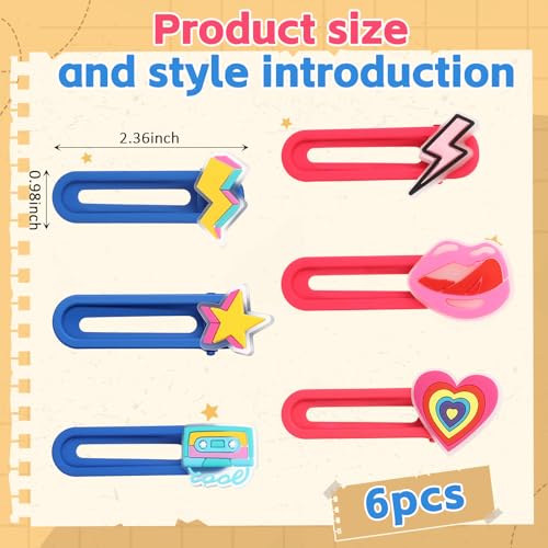 6 Piezas Pinzas de Pelo Luminosas de los 80s y 90s para Niñas y Mujeres, Accesorios de Pelo Retro que Brillan en la Oscuridad, Estilo Casete, Corazón, Estrella, Labios y Rayo Neon para Conciertos y Fiestas miniatura 2