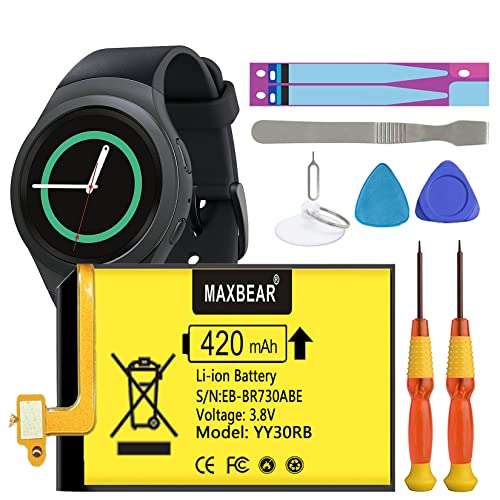 MAXBEAR Galaxy Gear S2 Battery, (Upgraded) 420mAh Replacement Battery EB-BR730ABE for Samsung Galaxy Gear S2 SM-R730 / Gear S2 Classic SM-R735 / Gear Sport SM-R600 with Repair Tool Kit