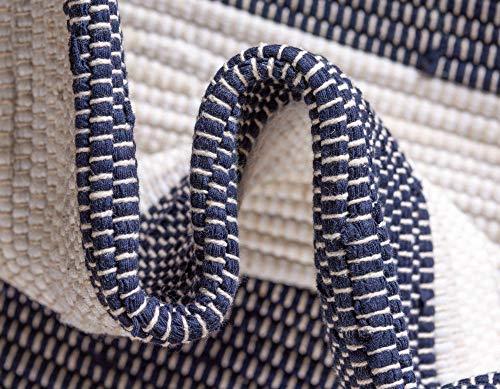 Unique Loom Chindi Rag Collection Area Rug - Striped (2' 7" X 6' 1" Runner, Navy Blue/ Ivory) #TOP6