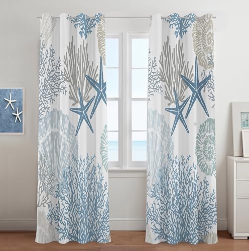 Tritard Coastal Window Curtains Grommet Drapes Nautical Beach Themed Thermal Insulating 50% Light Blocking Privacy Curtain for Living Room, Bedroom 2...